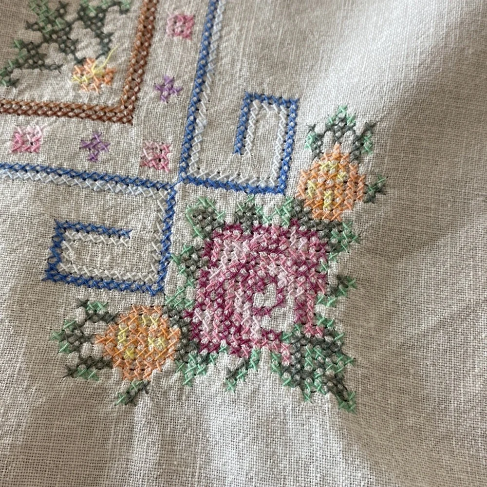 Vintage 1920’s-1940’s Embroidered White Floral Tablecloth - Home Dining!